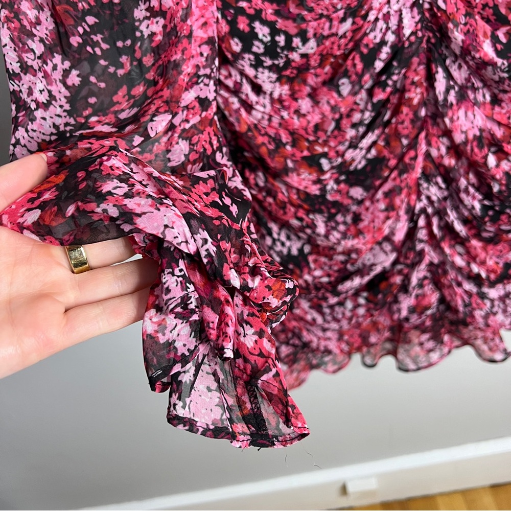 LUSH Floral Chiffon Long Sleeve Dress, Size M, Open Back Elegance! - Picture 6 of 15
